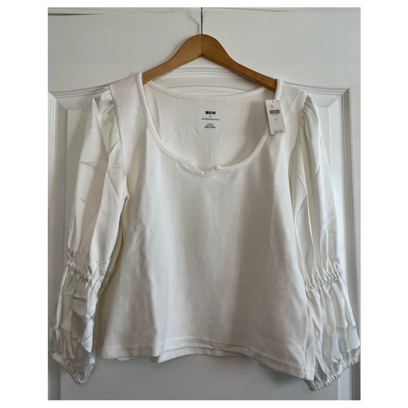 Anthro Maeve Ribbed Tiered Sleeve Top - L NWT - Picture 2 of 7